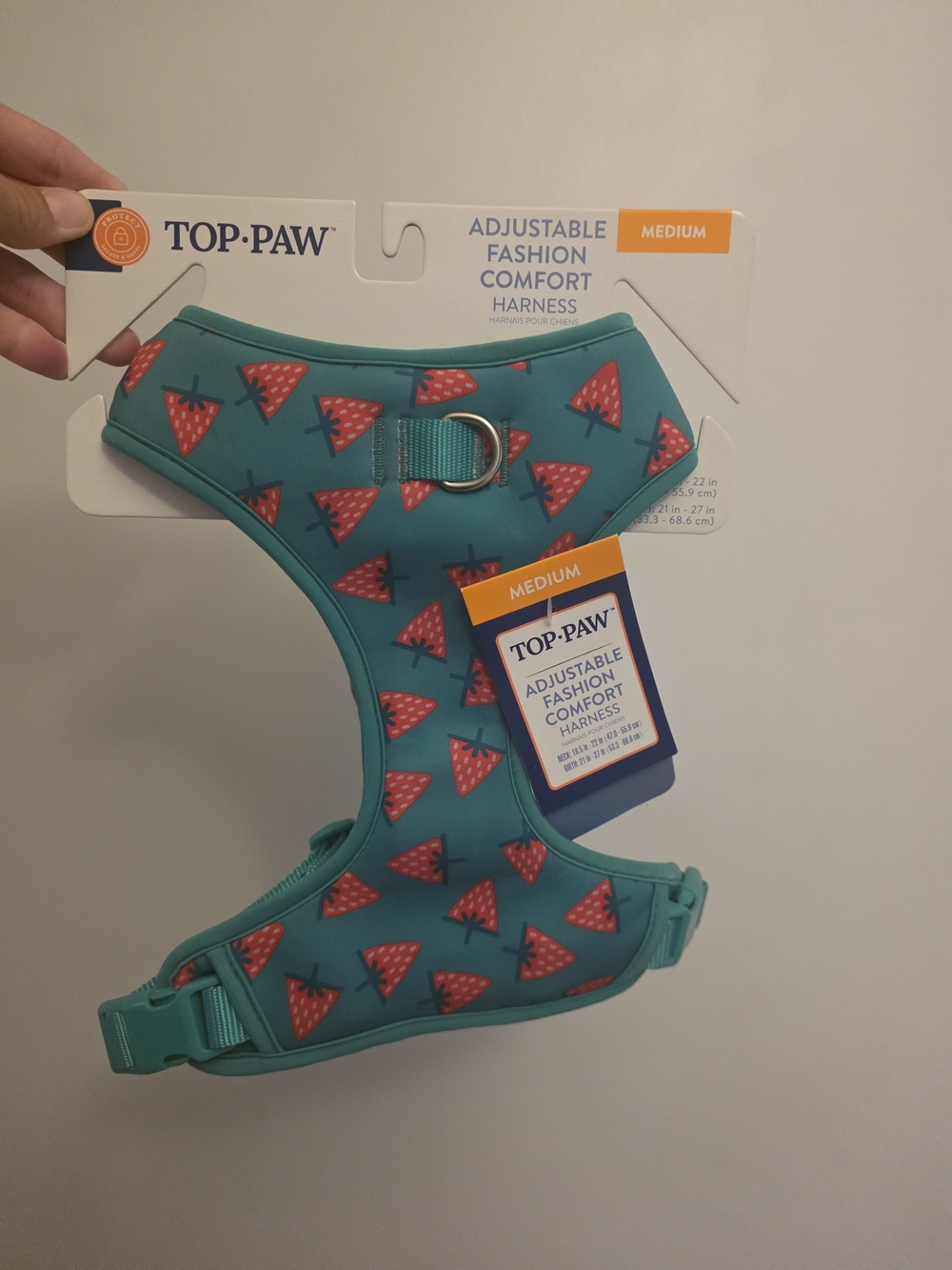 Top Paw Teal Strawberry Print Adjustable Comfort Harness - Medium